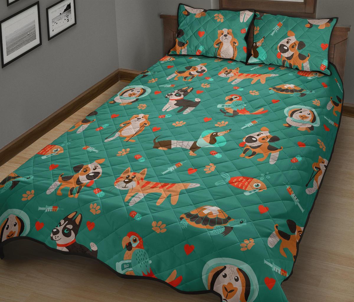 Veterianary Animal Pattern Print Bed Set Quilt-grizzshop