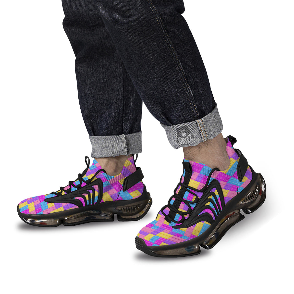 Video Game Colorful Block Puzzle Print Black Gym Shoes-grizzshop