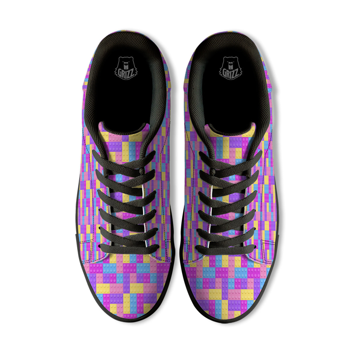 Video Game Colorful Block Puzzle Print Black Low Top Sneakers-grizzshop
