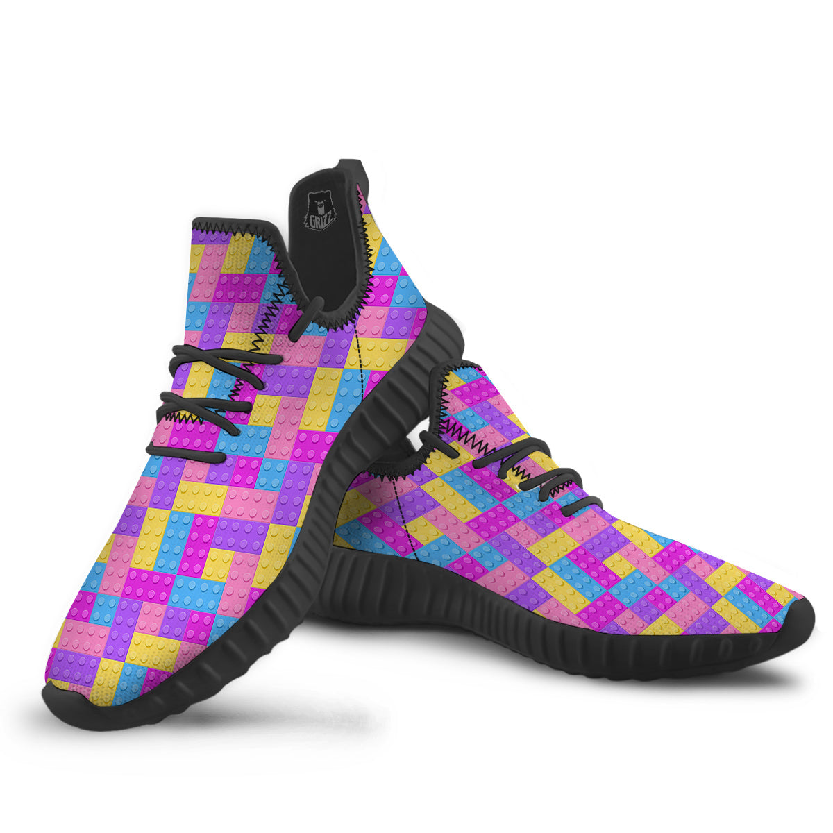 Video Game Colorful Block Puzzle Print Black Walking Shoes-grizzshop