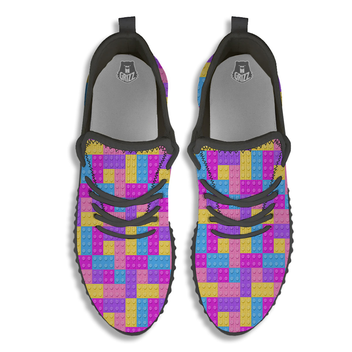 Video Game Colorful Block Puzzle Print Black Walking Shoes-grizzshop