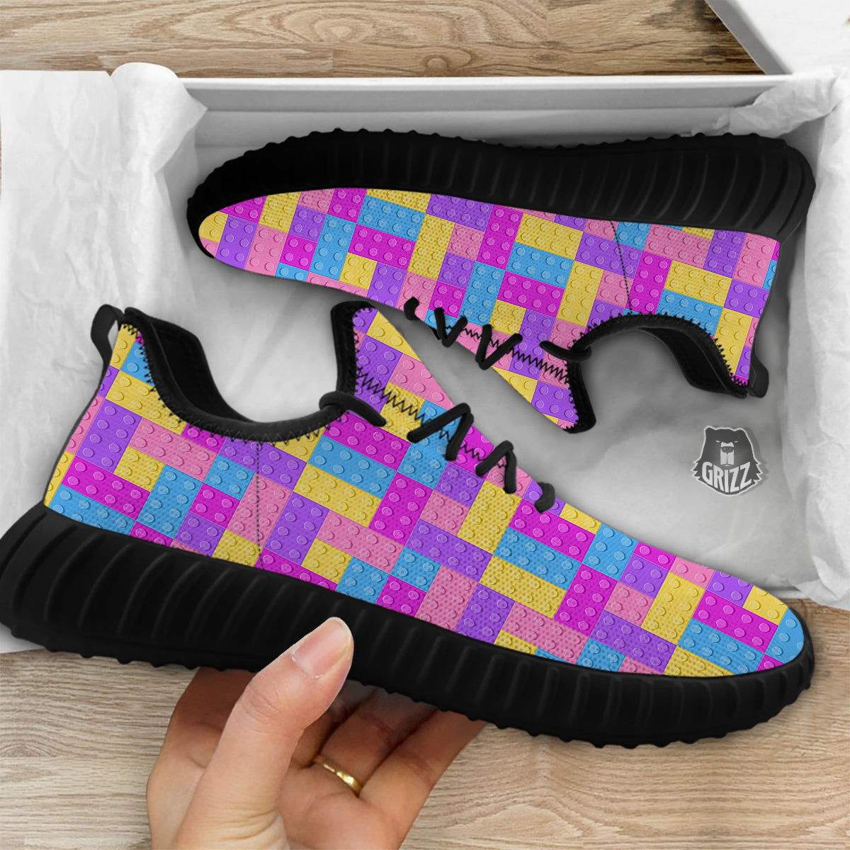 Video Game Colorful Block Puzzle Print Black Walking Shoes-grizzshop