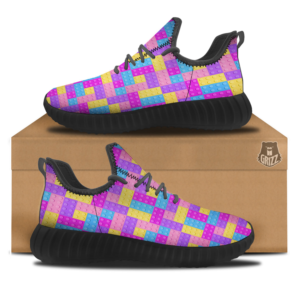 Video Game Colorful Block Puzzle Print Black Walking Shoes-grizzshop