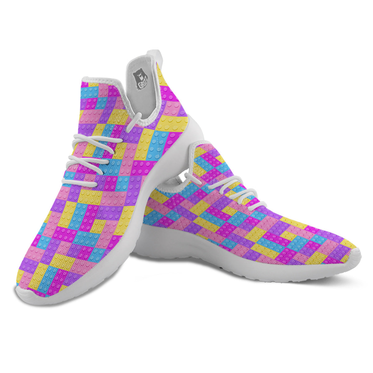 Video Game Colorful Block Puzzle Print White Athletic Shoes-grizzshop