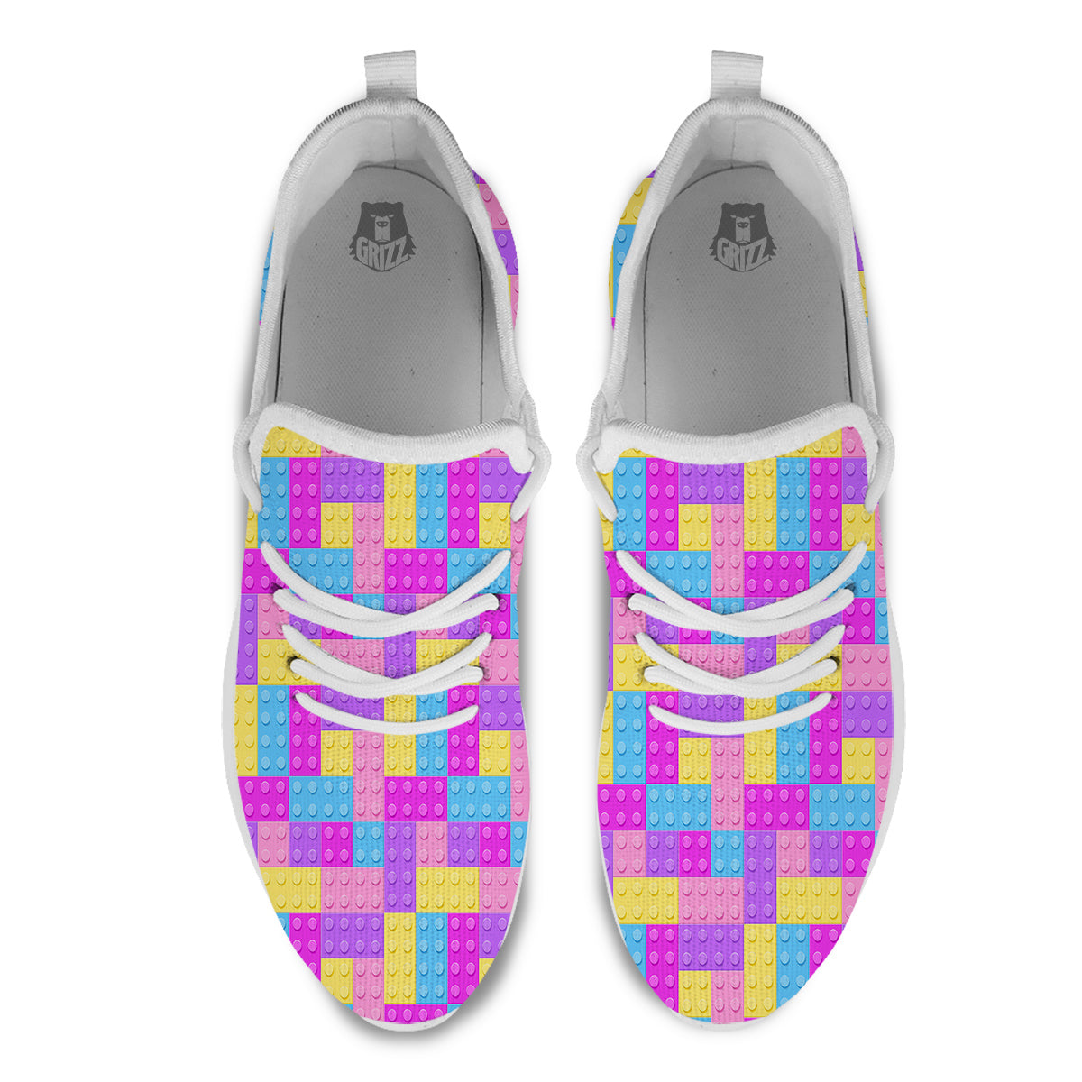 Video Game Colorful Block Puzzle Print White Athletic Shoes-grizzshop