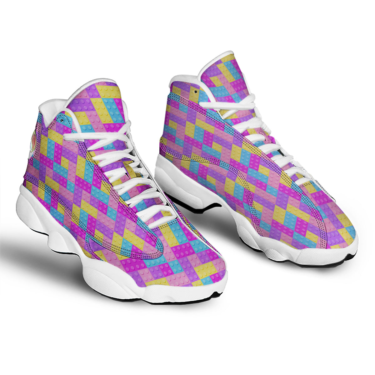 Video Game Colorful Block Puzzle Print White Basketball Shoes-grizzshop