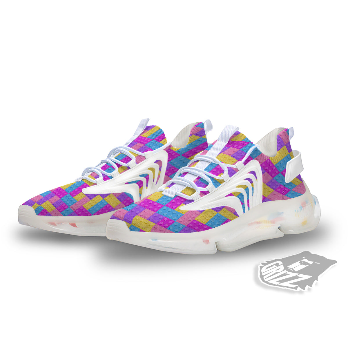 Video Game Colorful Block Puzzle Print White Gym Shoes-grizzshop