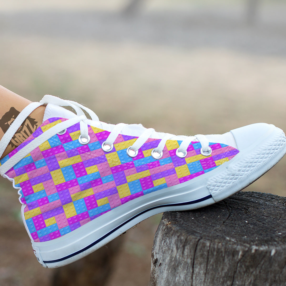 Video Game Colorful Block Puzzle Print White High Top Shoes-grizzshop