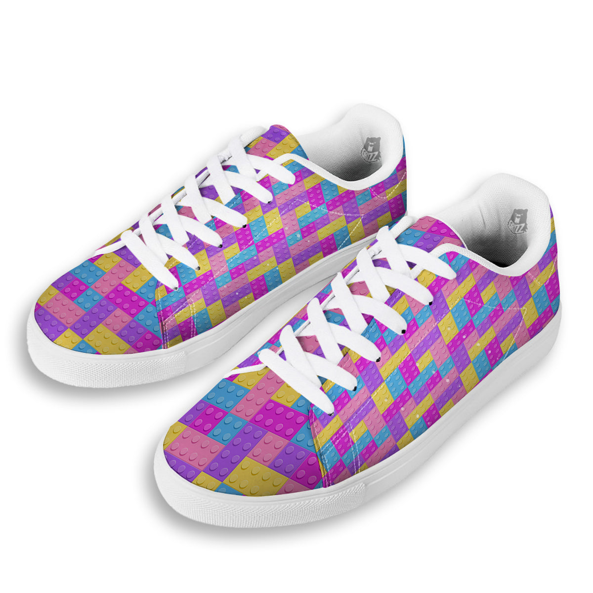Video Game Colorful Block Puzzle Print White Low Top Sneakers-grizzshop