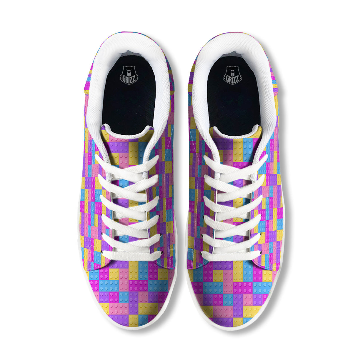 Video Game Colorful Block Puzzle Print White Low Top Sneakers-grizzshop