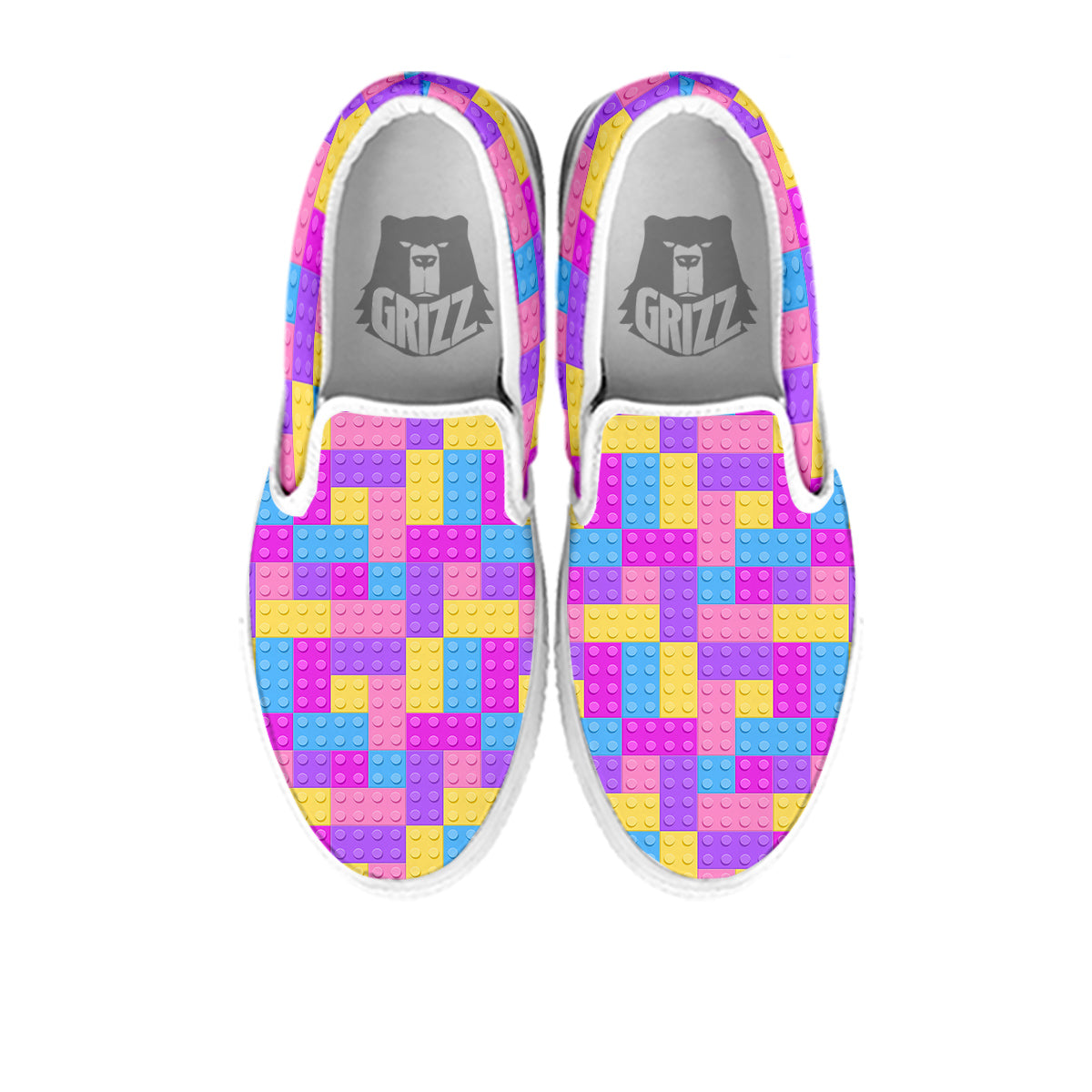 Video Game Colorful Block Puzzle Print White Slip On Shoes-grizzshop