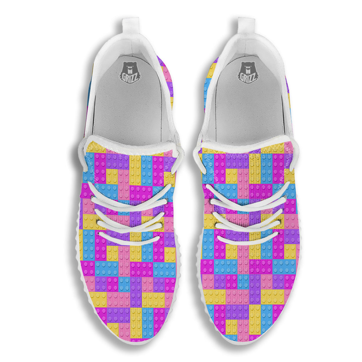 Video Game Colorful Block Puzzle Print White Walking Shoes-grizzshop