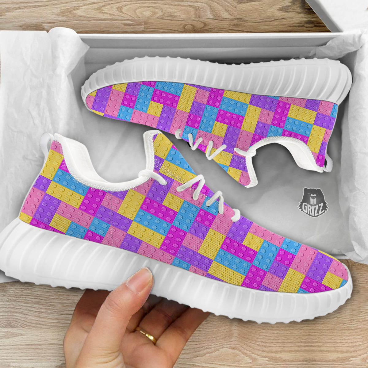 Video Game Colorful Block Puzzle Print White Walking Shoes-grizzshop