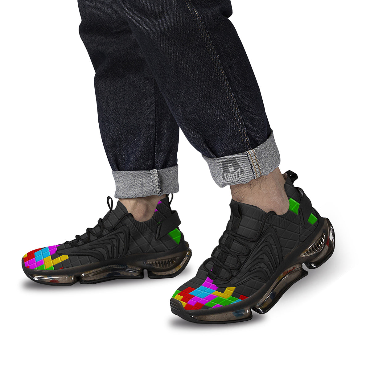 Video Game Colorful Brick Puzzle Print Black Gym Shoes-grizzshop