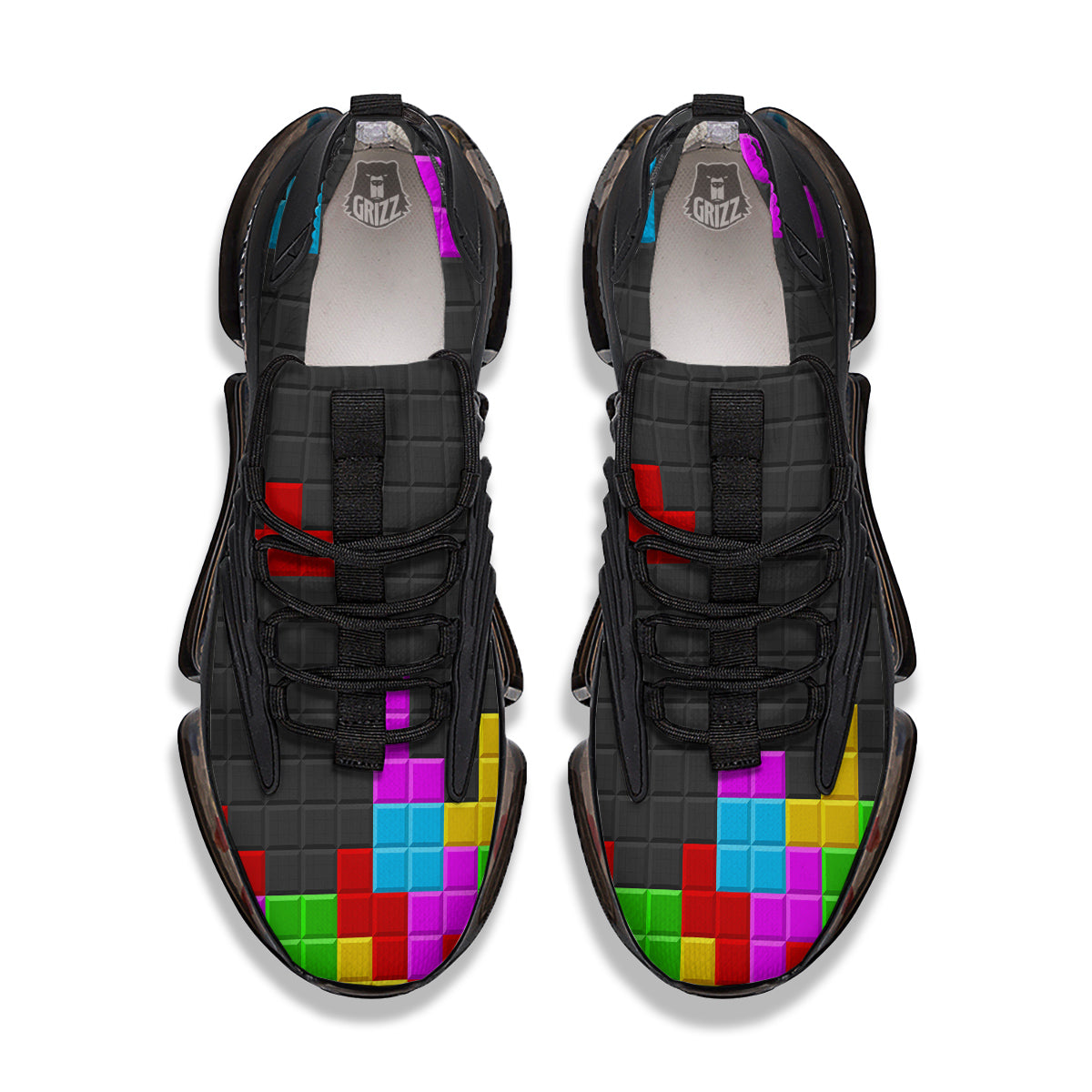 Video Game Colorful Brick Puzzle Print Black Gym Shoes-grizzshop