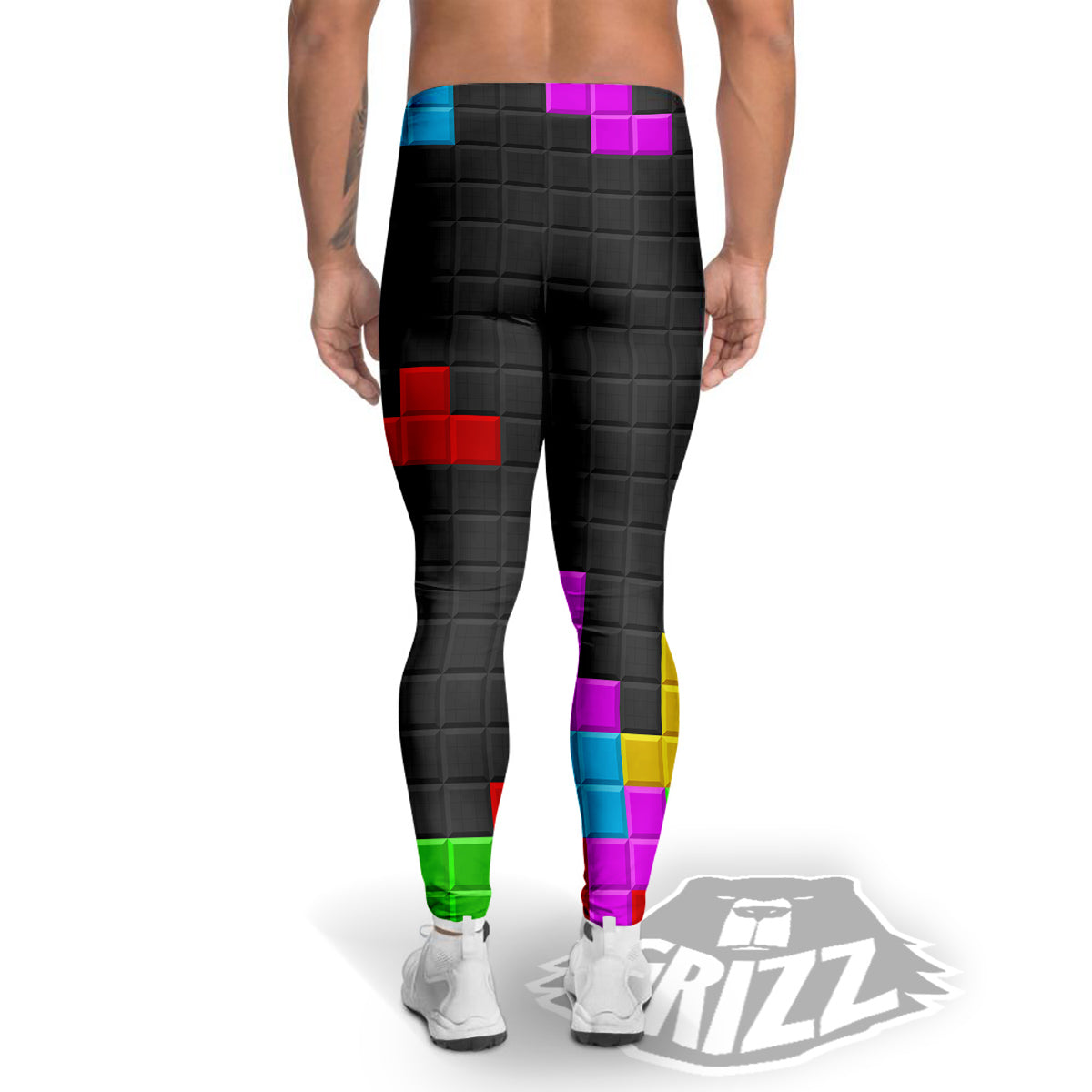Video Game Colorful Brick Puzzle Print Men's Leggings-grizzshop