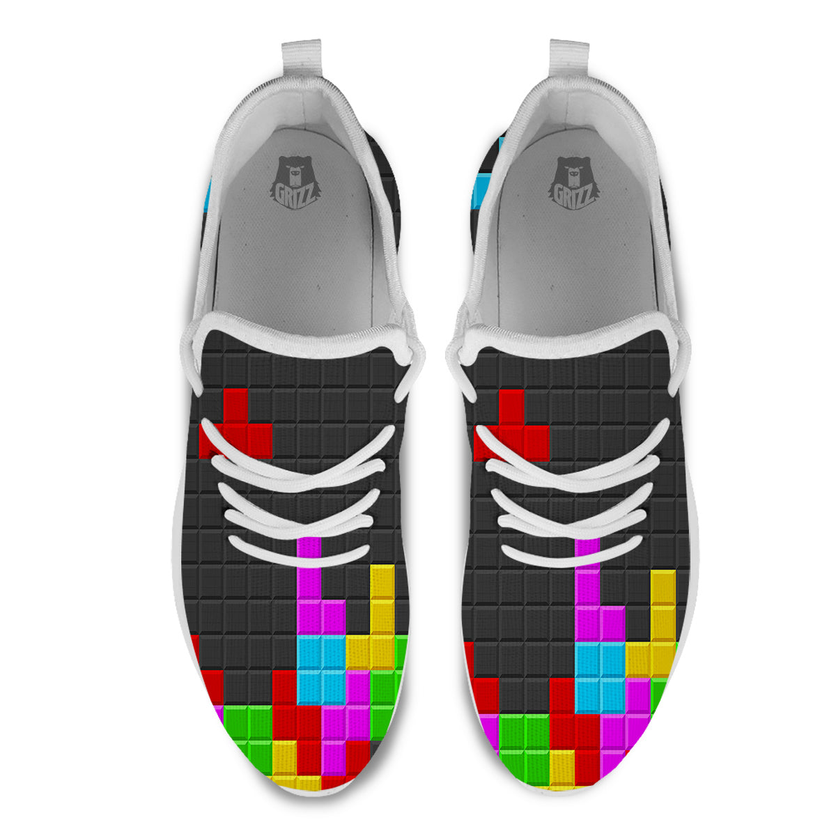 Video Game Colorful Brick Puzzle Print White Athletic Shoes-grizzshop