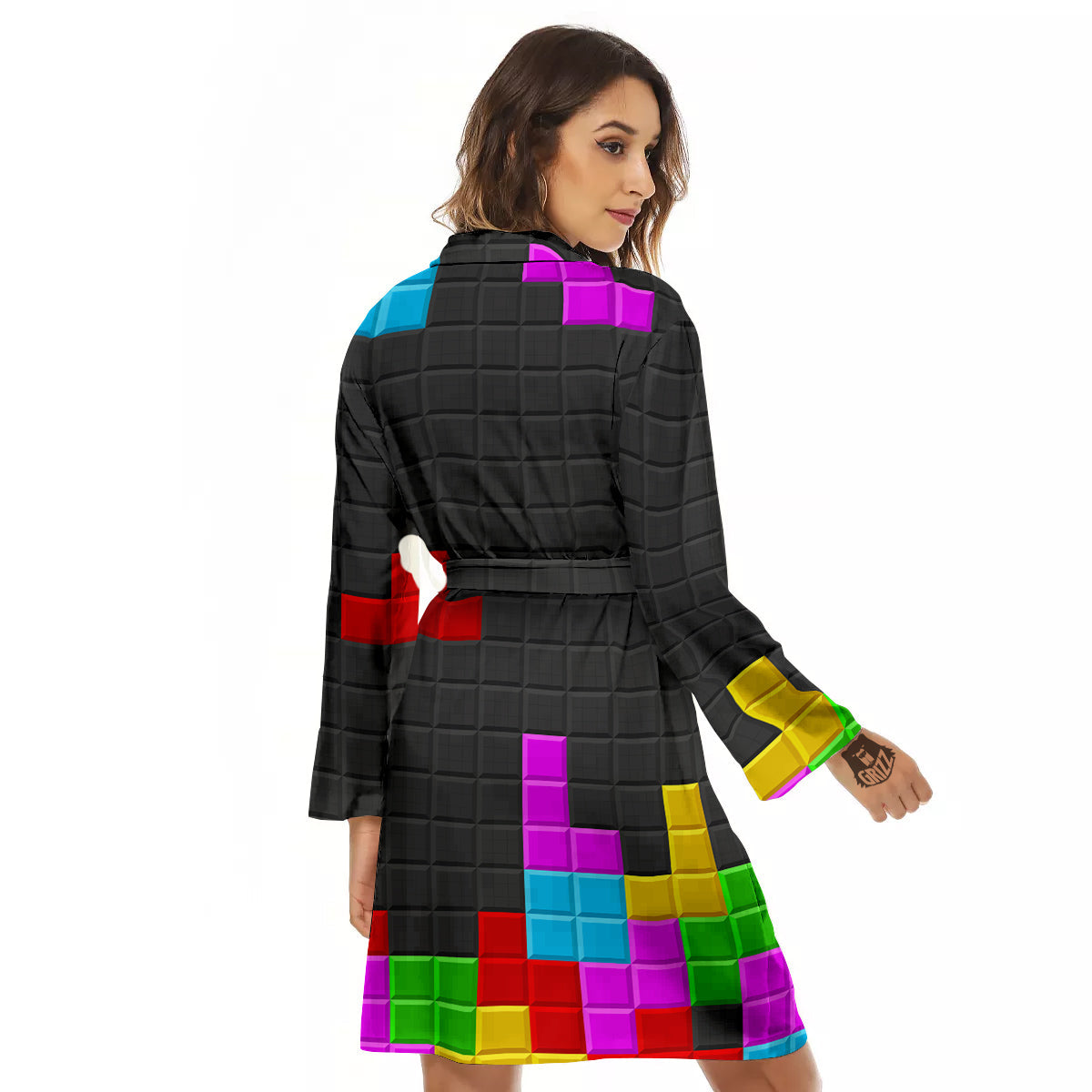 Video Game Colorful Brick Puzzle Print Women's Robe-grizzshop
