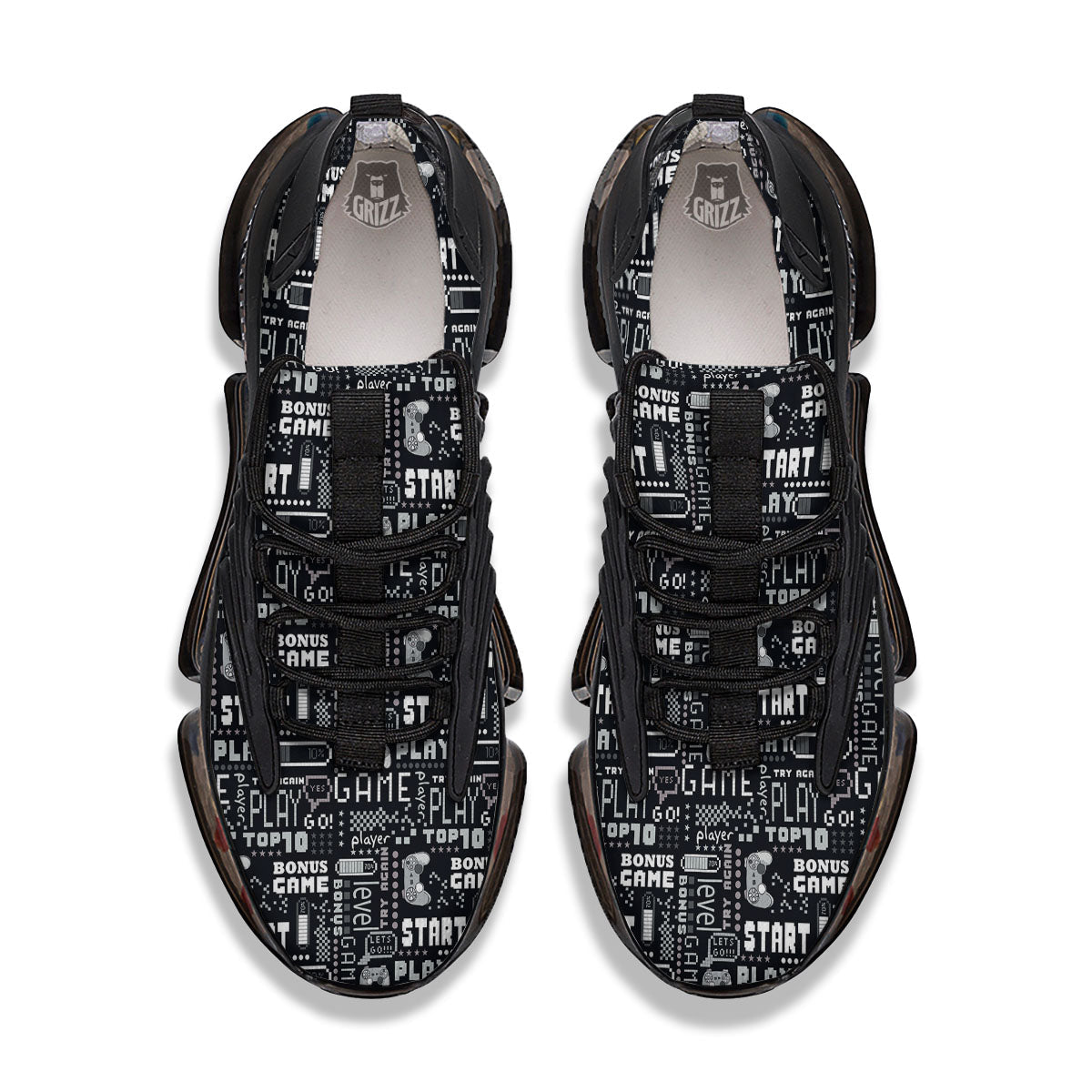 Video Game White And Black Print Pattern Black Gym Shoes-grizzshop