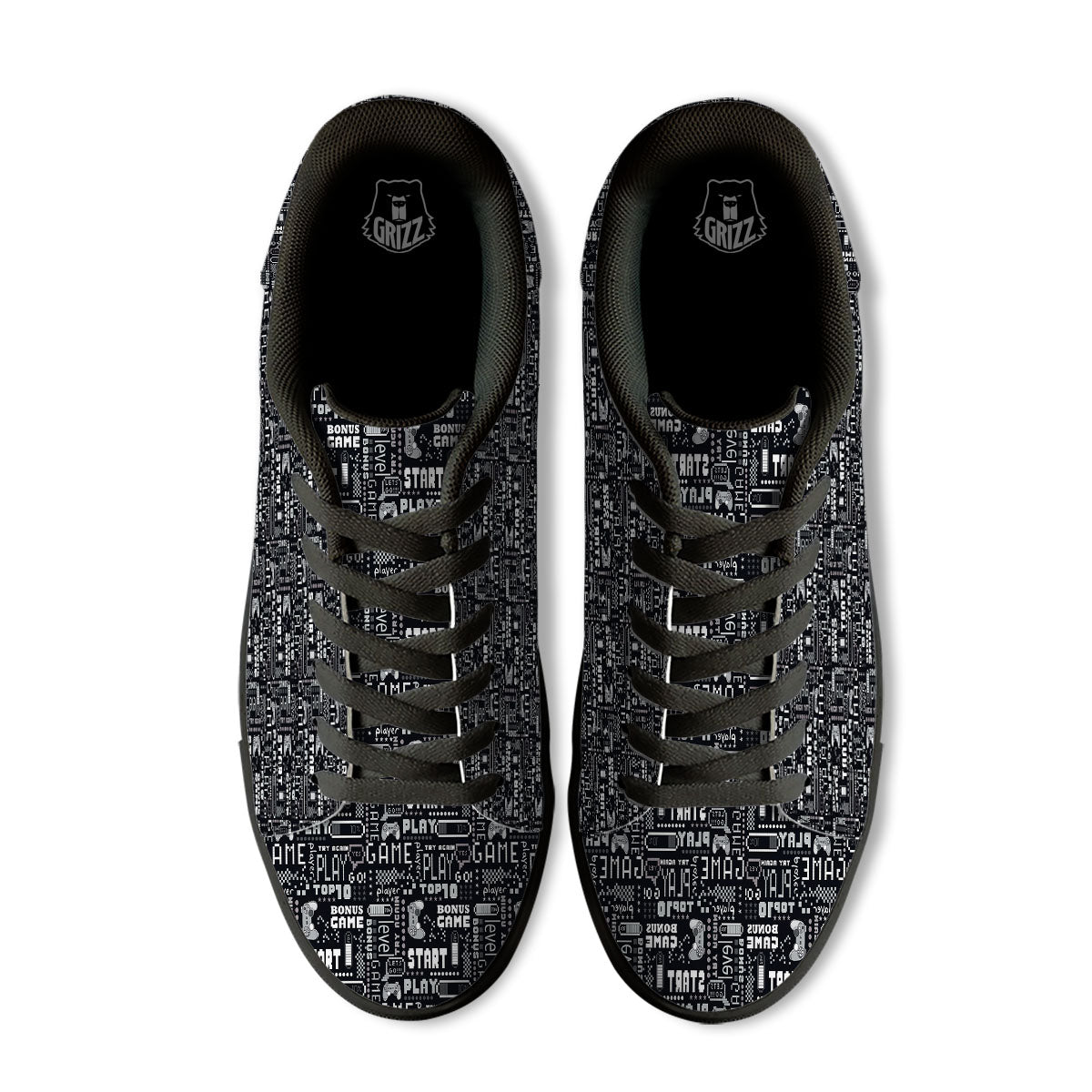 Video Game White And Black Print Pattern Black Low Top Sneakers-grizzshop