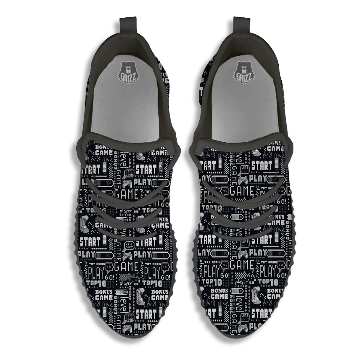 Video Game White And Black Print Pattern Black Walking Shoes-grizzshop