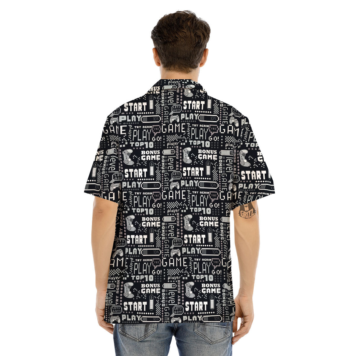 Video Game White And Black Print Pattern Men's Hawaiian Shirt-grizzshop