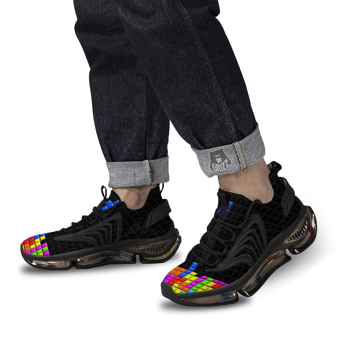 Video Game White Brick Puzzle Print Black Gym Shoes-grizzshop