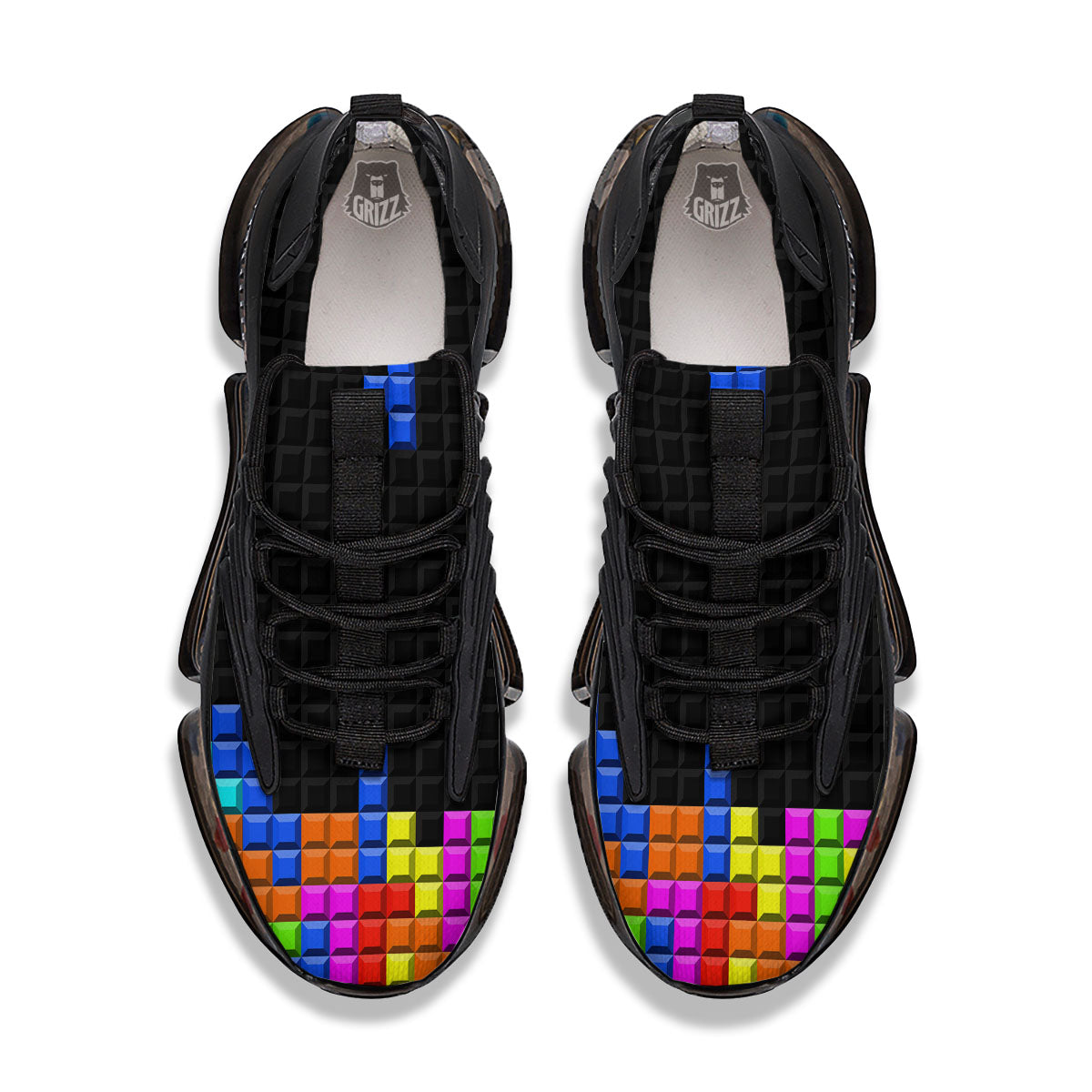 Video Game White Brick Puzzle Print Black Gym Shoes-grizzshop