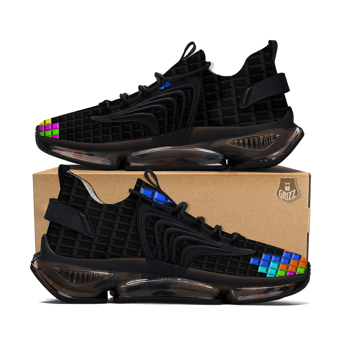 Video Game White Brick Puzzle Print Black Gym Shoes-grizzshop