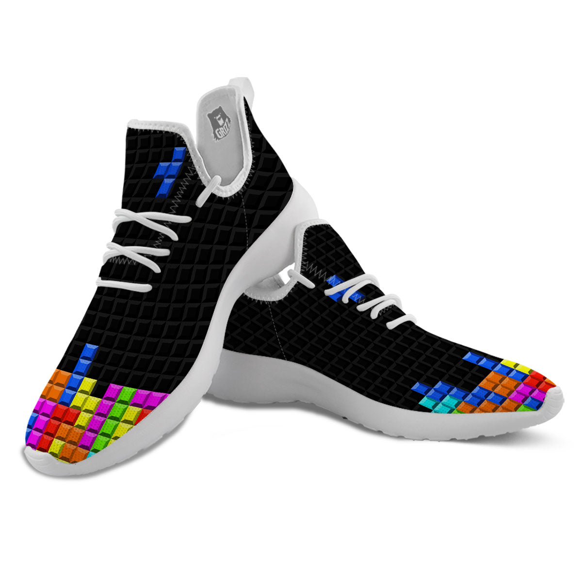 Video Game White Brick Puzzle Print White Athletic Shoes-grizzshop