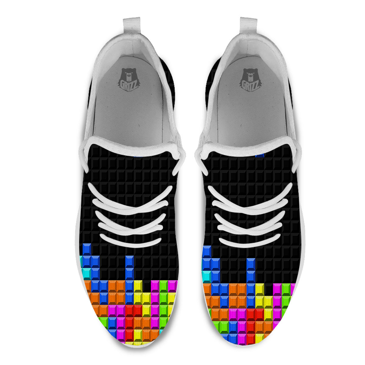 Video Game White Brick Puzzle Print White Athletic Shoes-grizzshop