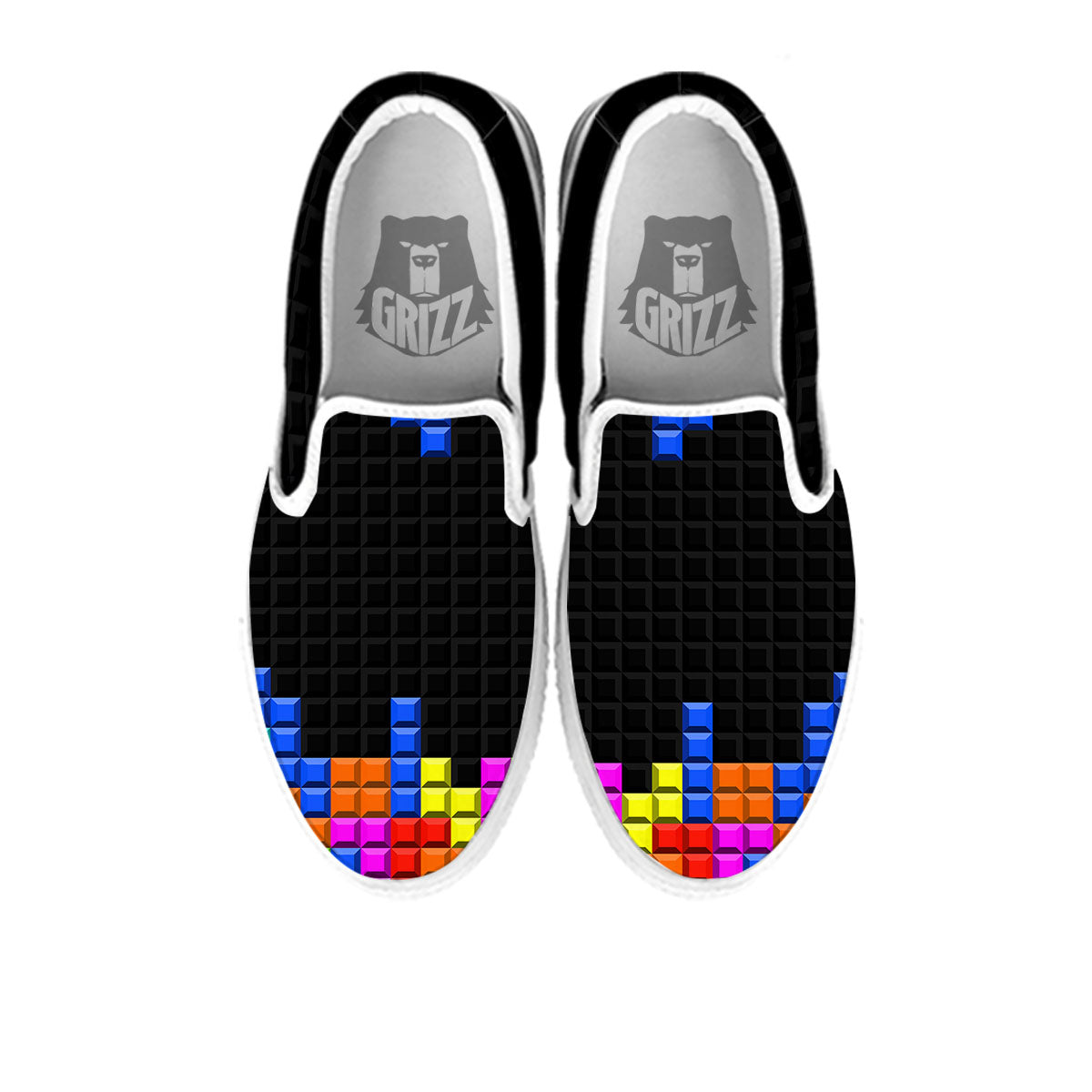 Video Game White Brick Puzzle Print White Slip On Shoes-grizzshop