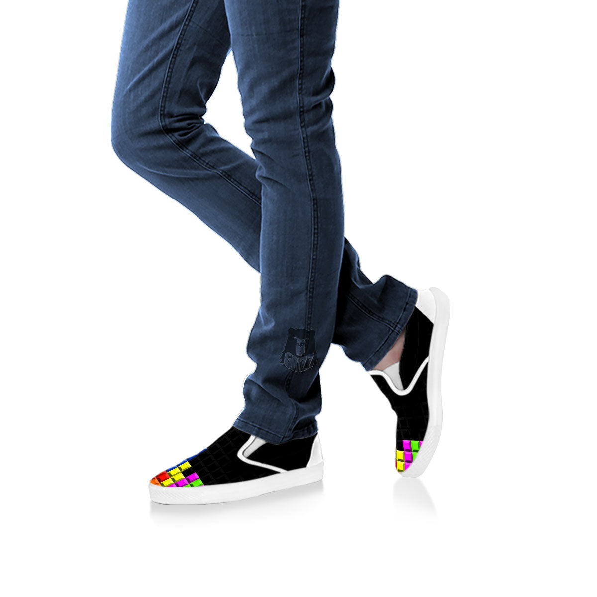 Video Game White Brick Puzzle Print White Slip On Shoes-grizzshop