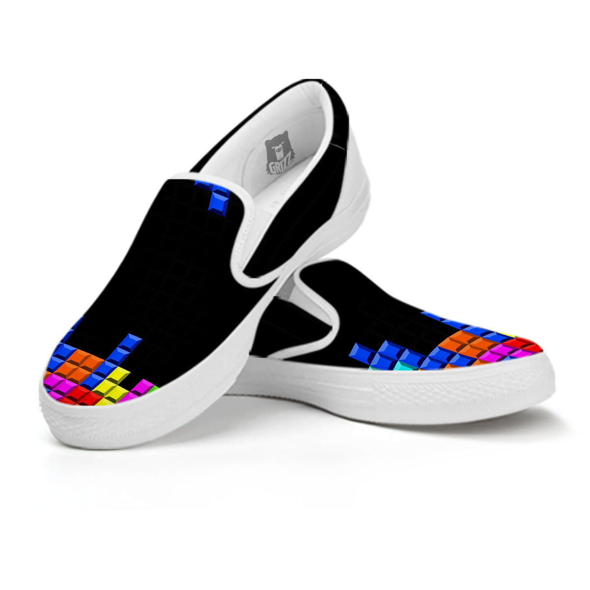 Video Game White Brick Puzzle Print White Slip On Shoes-grizzshop