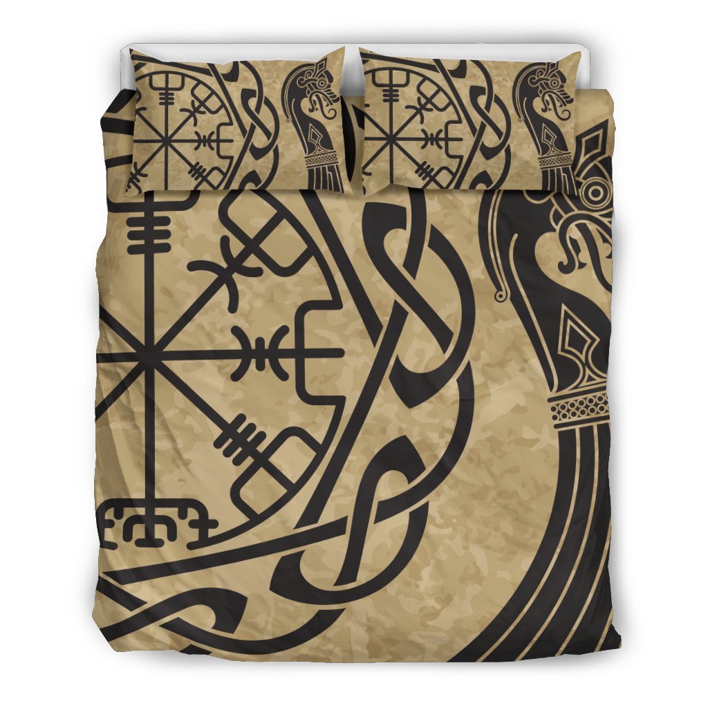Viking Boat Drakkar Vegvisir Print Duvet Cover Bedding Set-grizzshop
