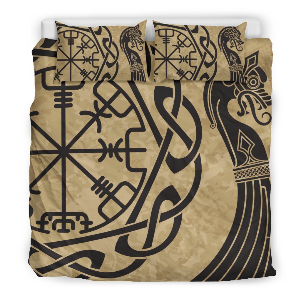 Viking Boat Drakkar Vegvisir Print Duvet Cover Bedding Set-grizzshop
