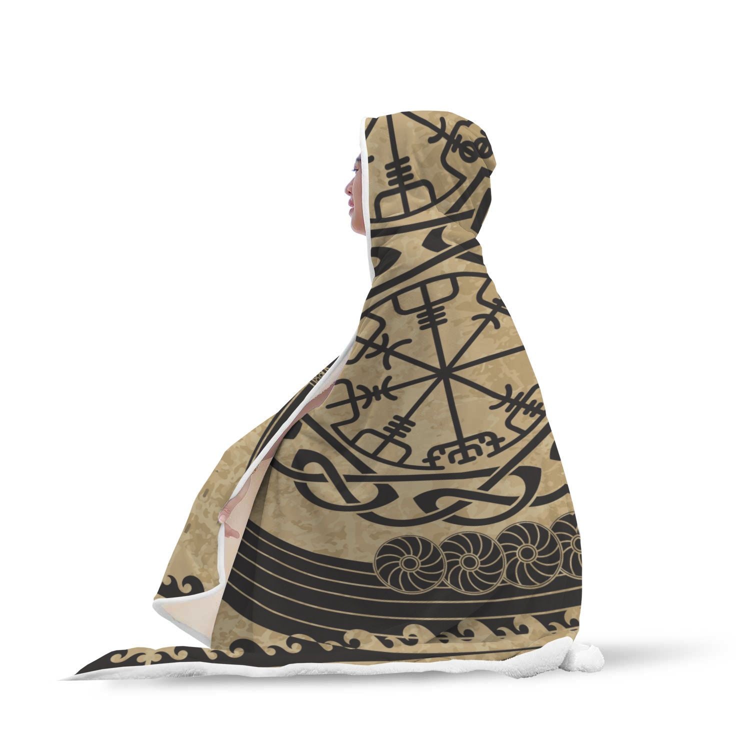 Viking Boat Drakkar Vegvisir Print Hooded Blanket-grizzshop