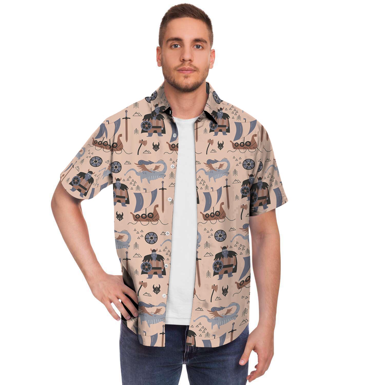 Viking Cartoon Norse Men's Short Sleeve Shirt-grizzshop