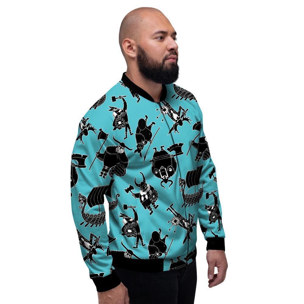 Viking Cartoon Silhouette Men's Bomber Jacket-grizzshop