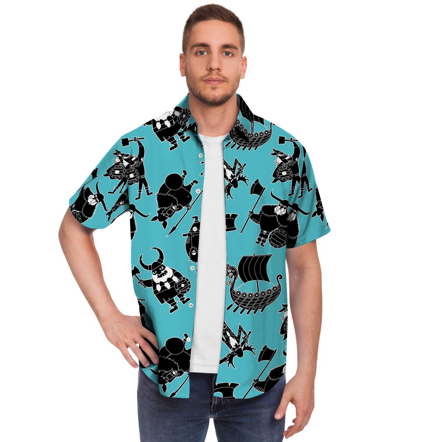 Viking Cartoon Silhouette Men's Short Sleeve Shirt-grizzshop