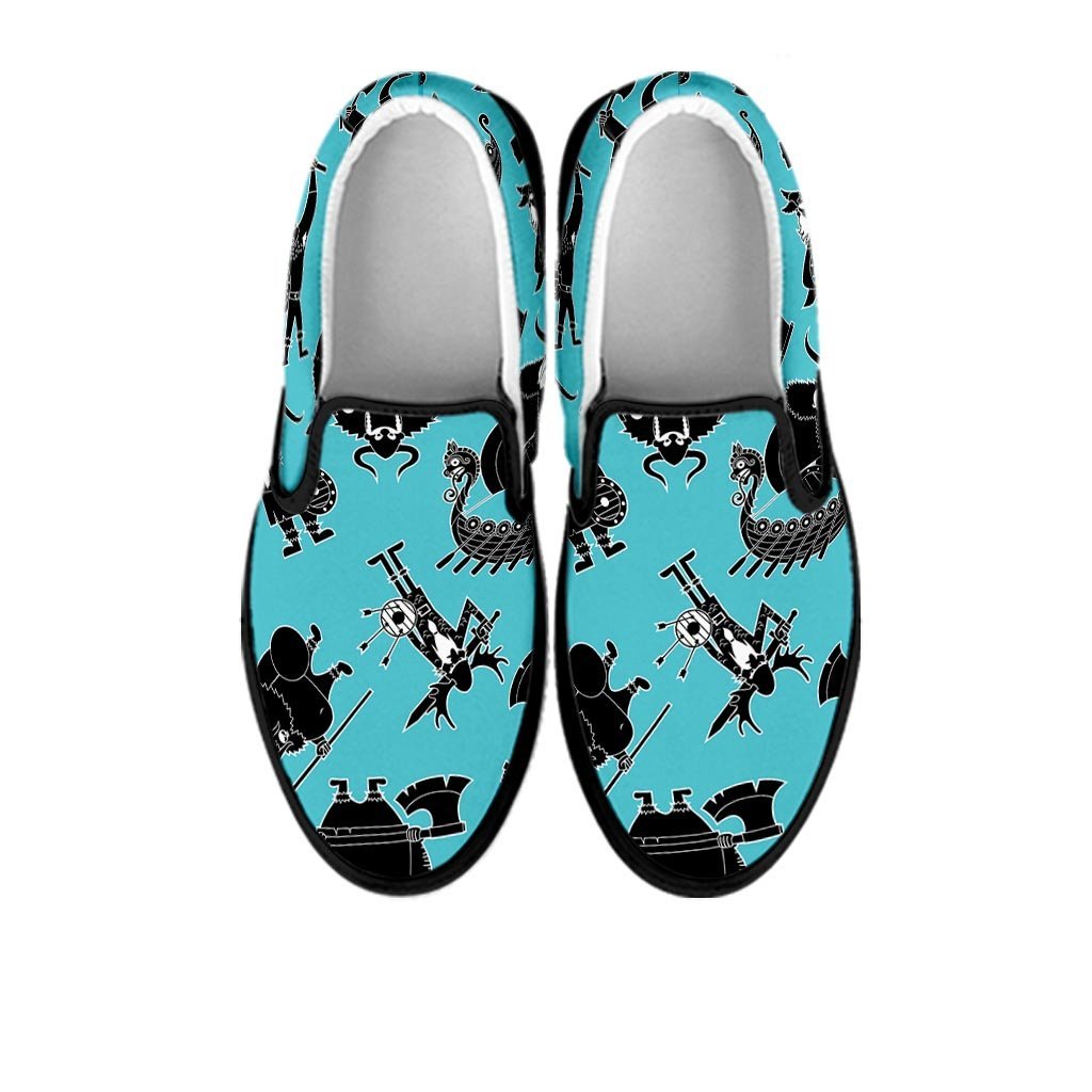 Viking Cartoon Silhouette Women's Slip On Sneakers-grizzshop