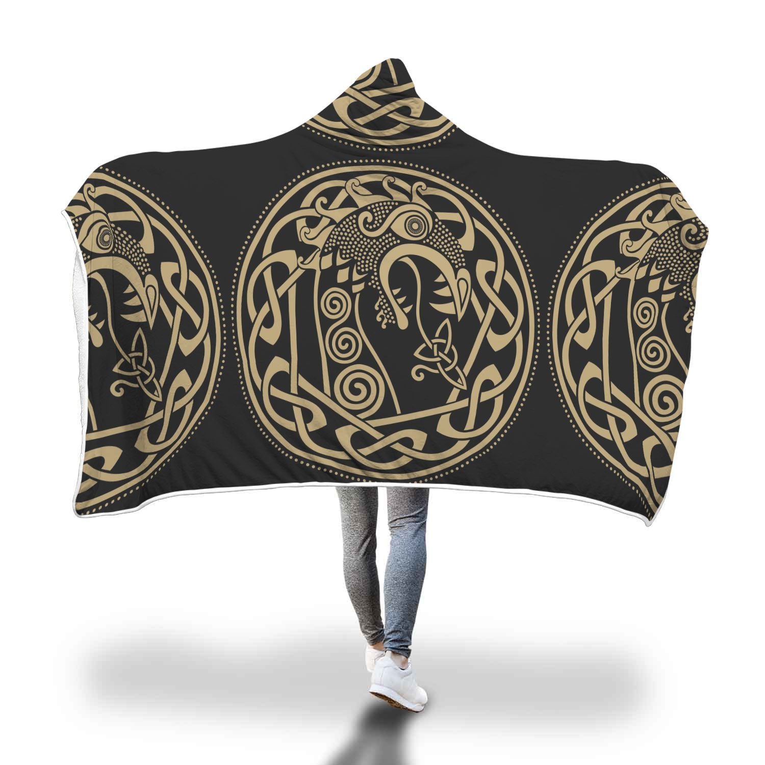 Viking Drakkar Print Hooded Blanket-grizzshop