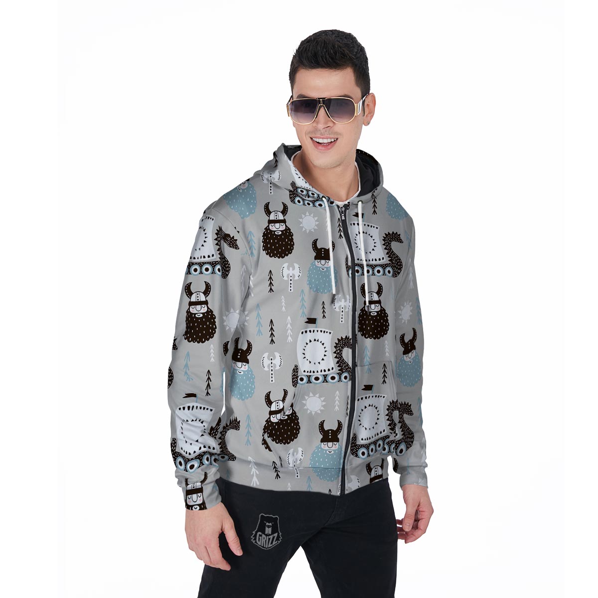 Viking Drakkar Valhalla Men's Zip Up Hoodie-grizzshop