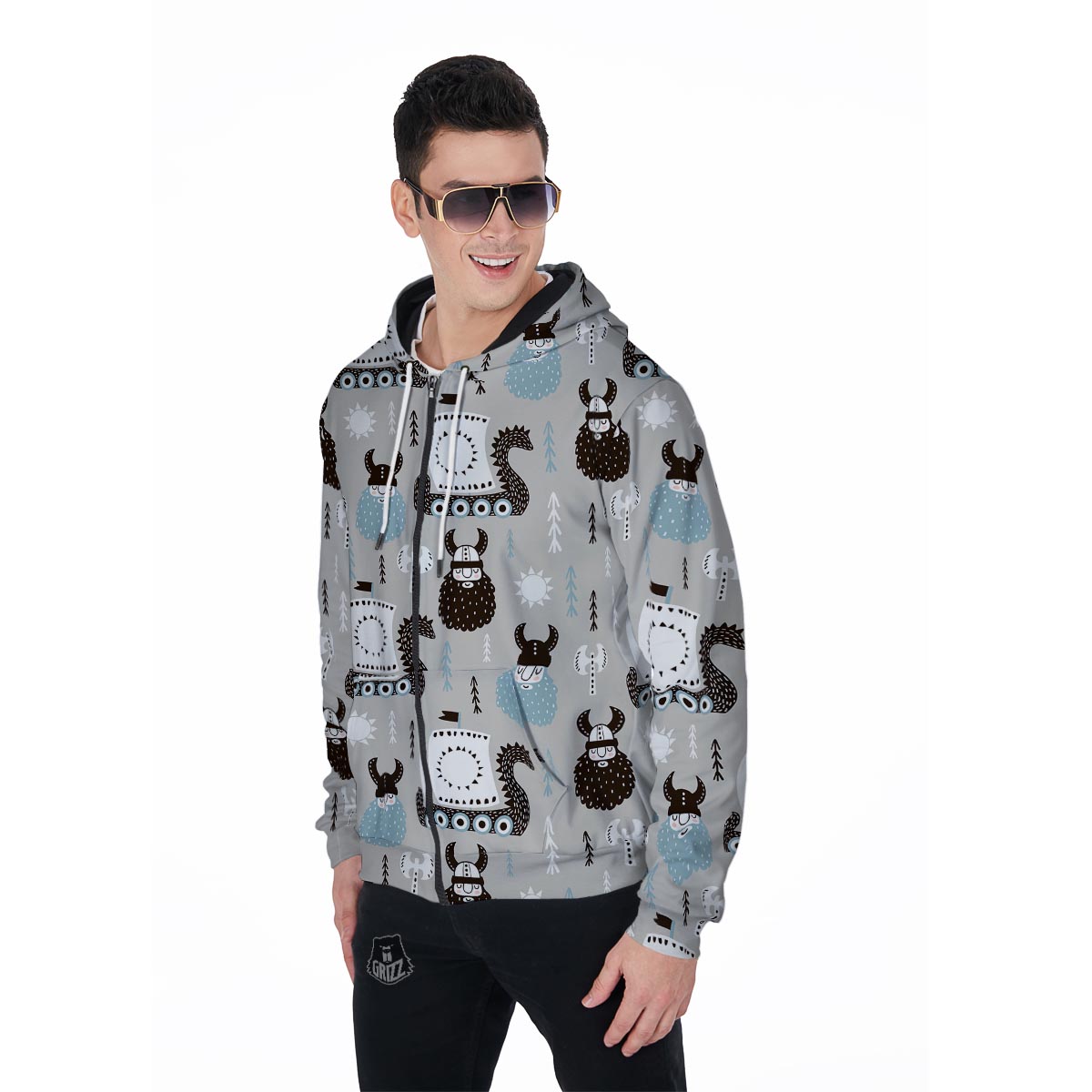 Viking Drakkar Valhalla Men's Zip Up Hoodie-grizzshop
