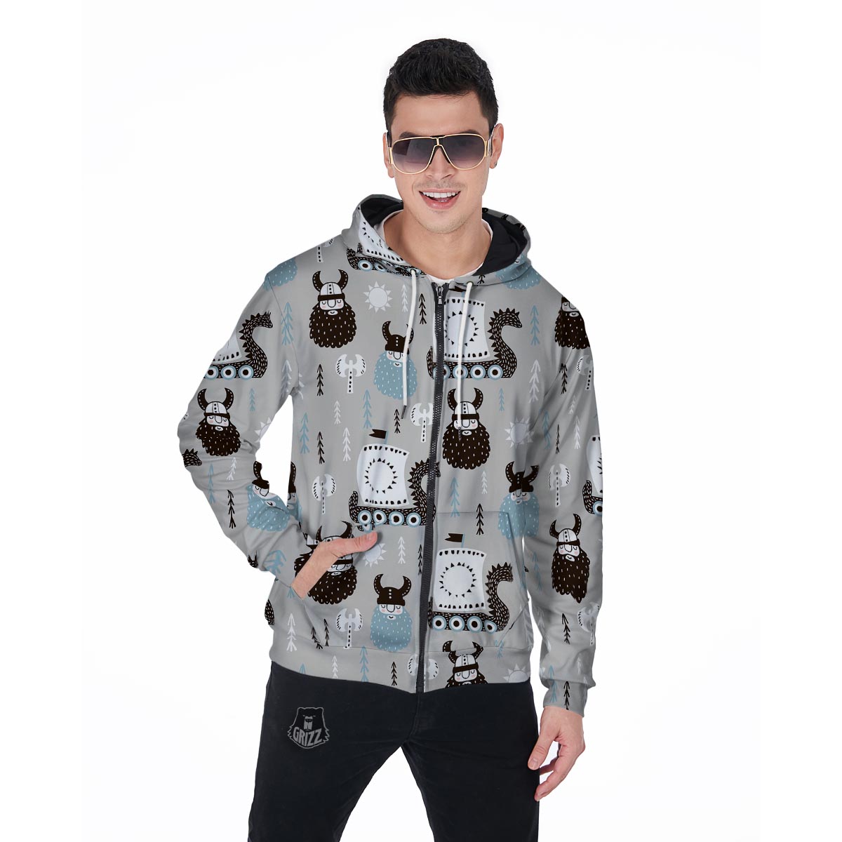 Viking Drakkar Valhalla Men's Zip Up Hoodie-grizzshop