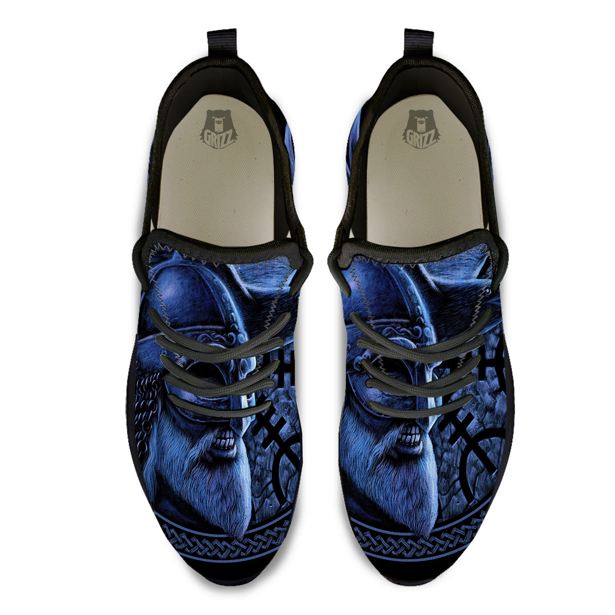 Viking God Odin And Crow Blue Print Black Athletic Shoes-grizzshop