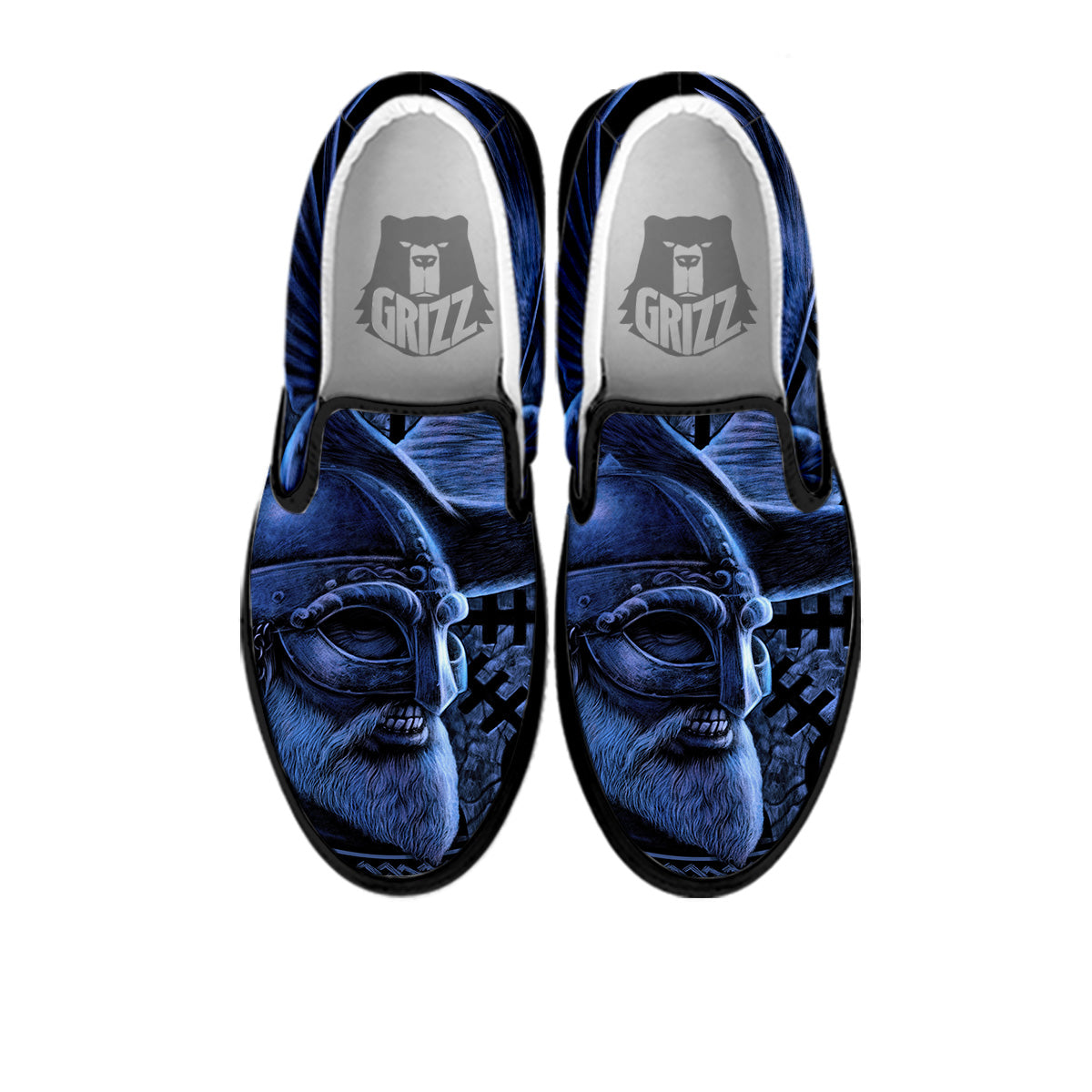 Viking God Odin And Crow Blue Print Black Slip On Shoes-grizzshop