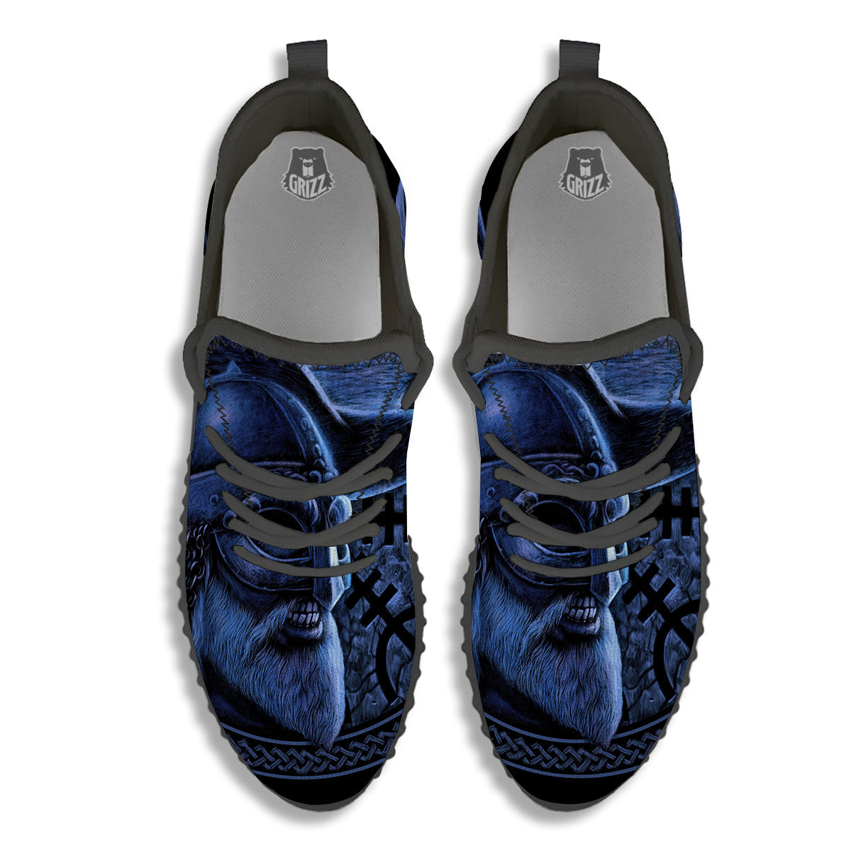 Viking God Odin And Crow Blue Print Black Walking Shoes-grizzshop