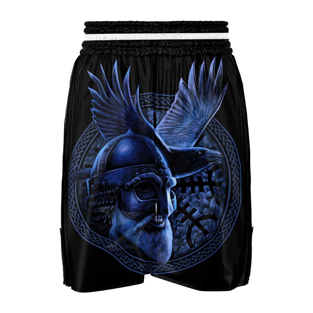Viking God Odin And Crow Blue Print Boxing Shorts-grizzshop
