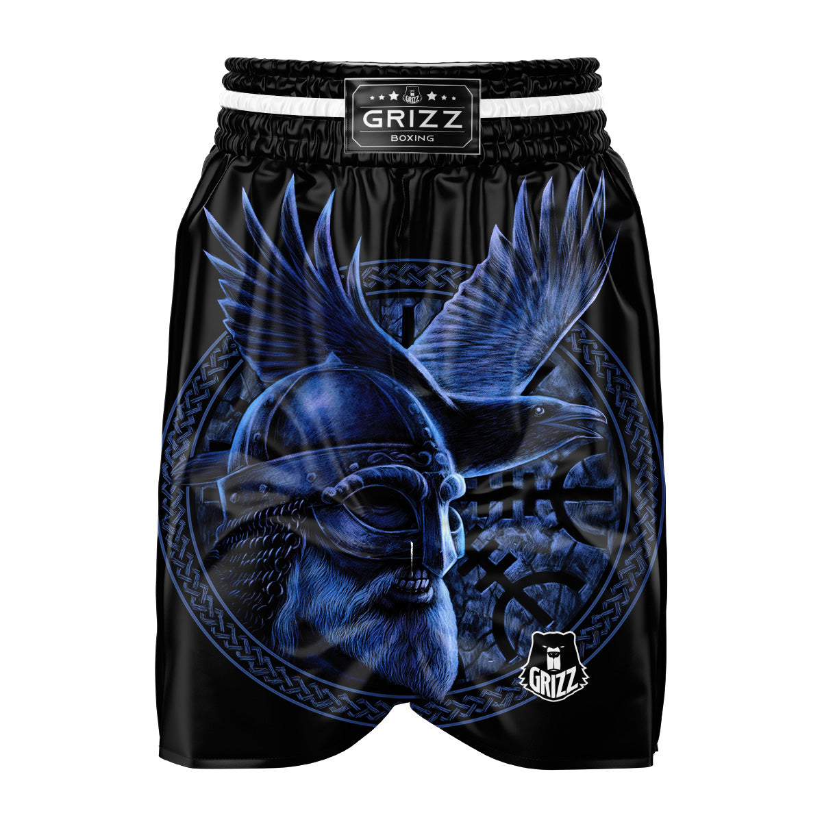 Viking God Odin And Crow Blue Print Boxing Shorts-grizzshop